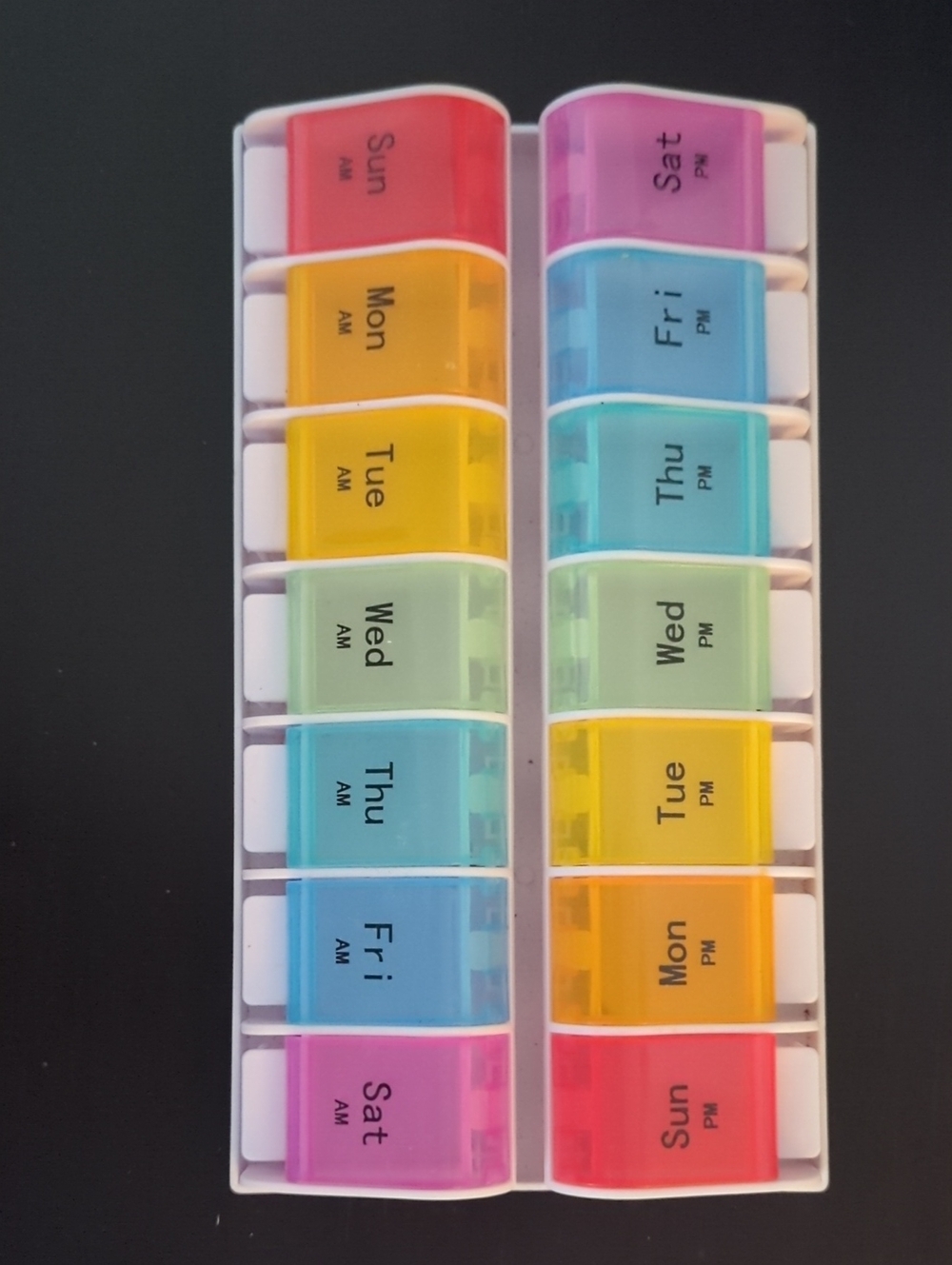 Weekly AM/PM Pill Organizer - Rainbow Color Blocks